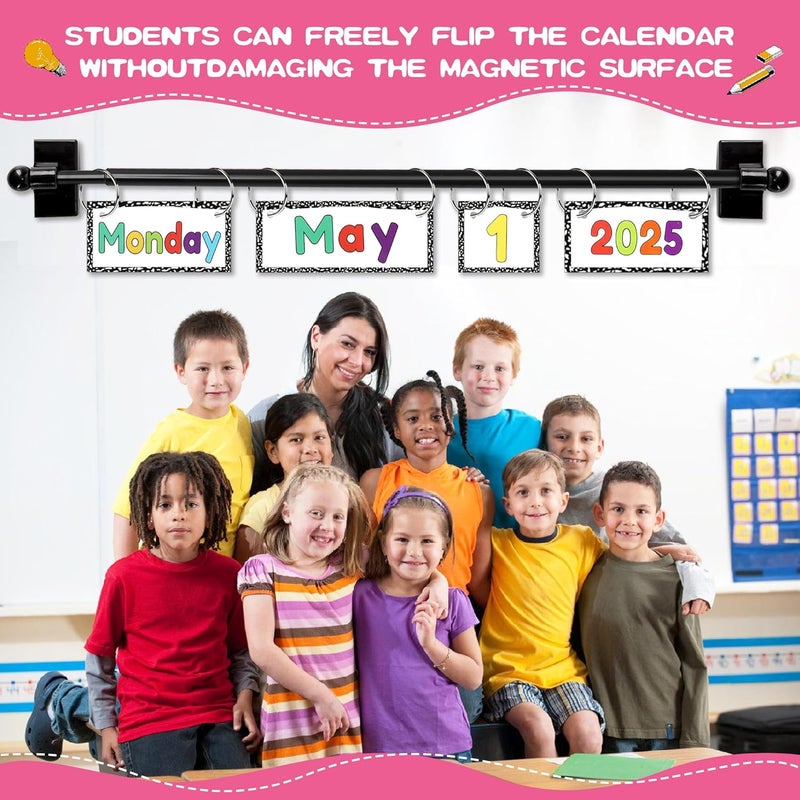haffy Magnetic Rod Composition Notebooks Flip Calendar for Classroom Bulletin Board 57 pcs Lamination Cards Colorful Pastel Flip Calendar Adjustable Magnetic Rod (Composition) - Image 5